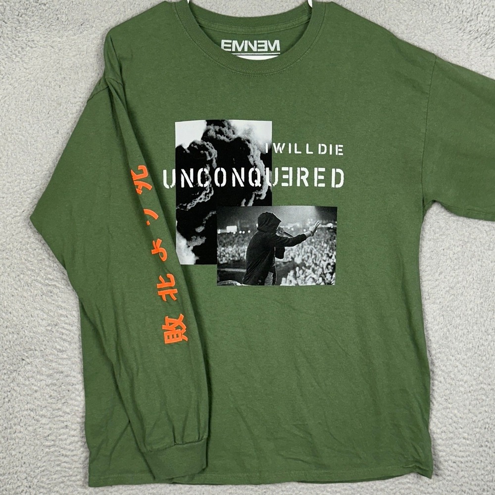 Eminem T-Shirt Mens Large I Will Die Unconquered Green Graphic Long Sleeve Tee